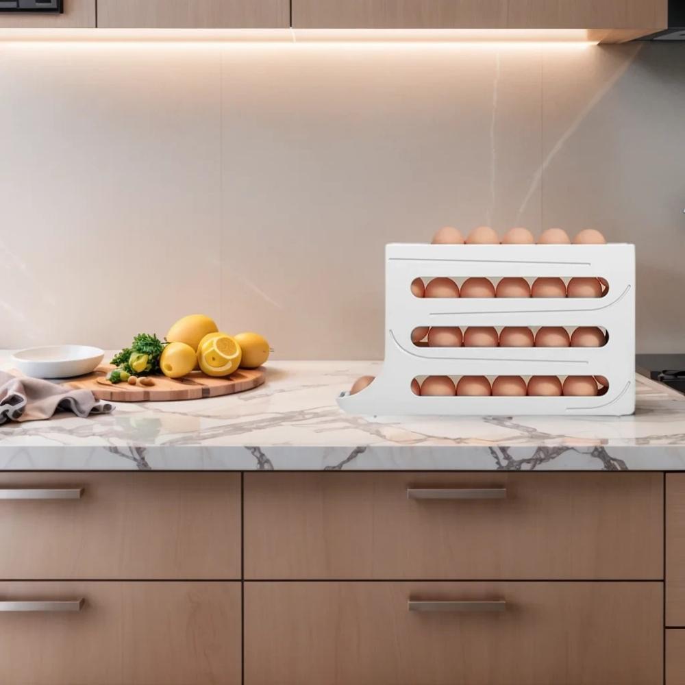 Egg Storage Rack - 4-Tier Auto Rolling - Roll Down Dispenser