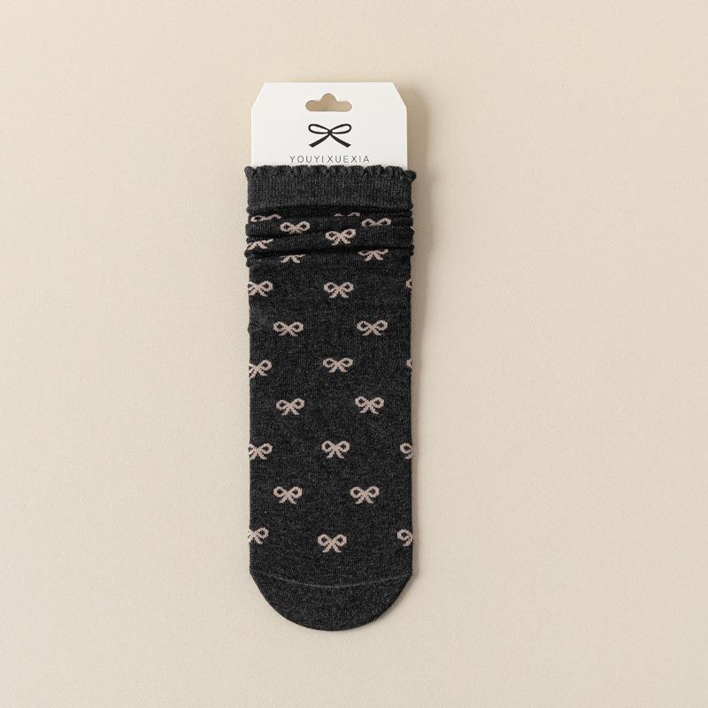 5/10 Pairs Casual Spring Autumn Bone Free Socks for Women with Lace and Bow Mid Calf Socks JK Lolita Sweet and Versatile Cotton Pile Socks