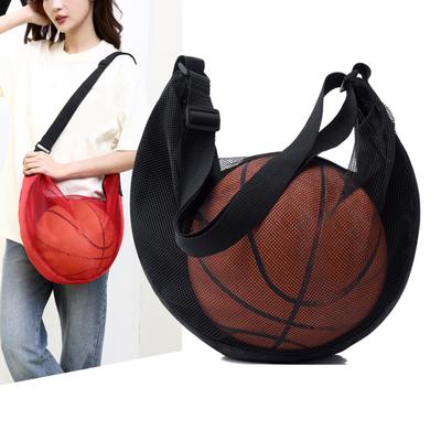 Single Basketball Bag with Zipper Pocket Mesh Shoulder Bag with Adjustable Shoulder Strap Sports Equipment Storage Bag