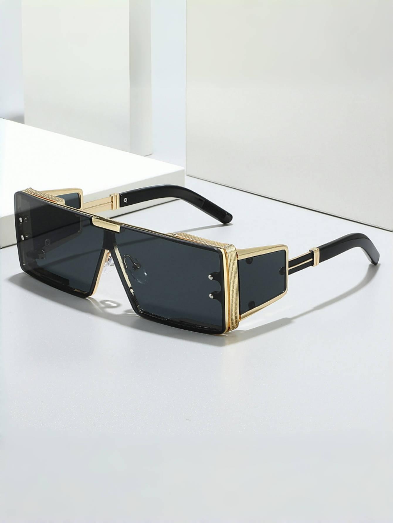 Attractive Glasses Men's Black New Fashion Sunglasses Future Technology Advanced Metal Square Punk Wind Sunglasses Ins Personality Outdoor Street Shootin