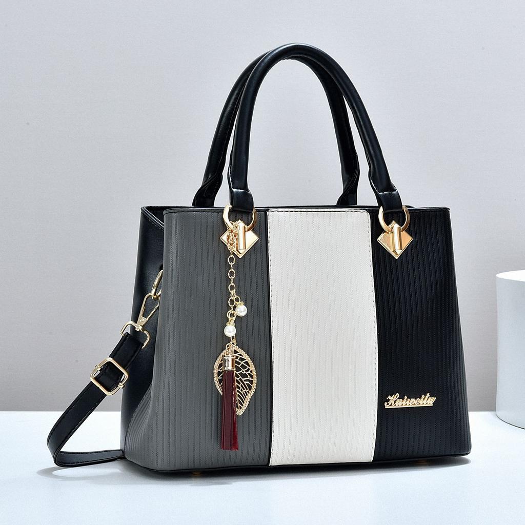 Women's Bags Fashi Trend Design Stripe Hit Color Handbag Shoulder Bag Messenger Bag Korean Style Bag