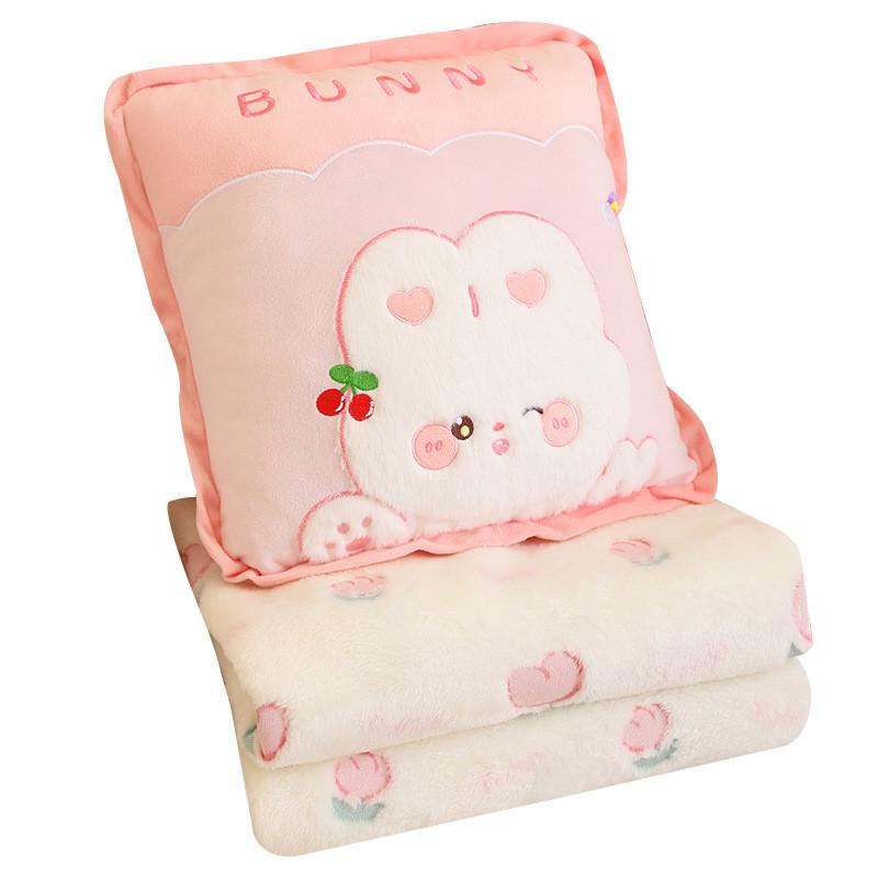 Toy Cartoon Plush Pillow Cushion With Blanket Office Nap Car Travel Gift Kids