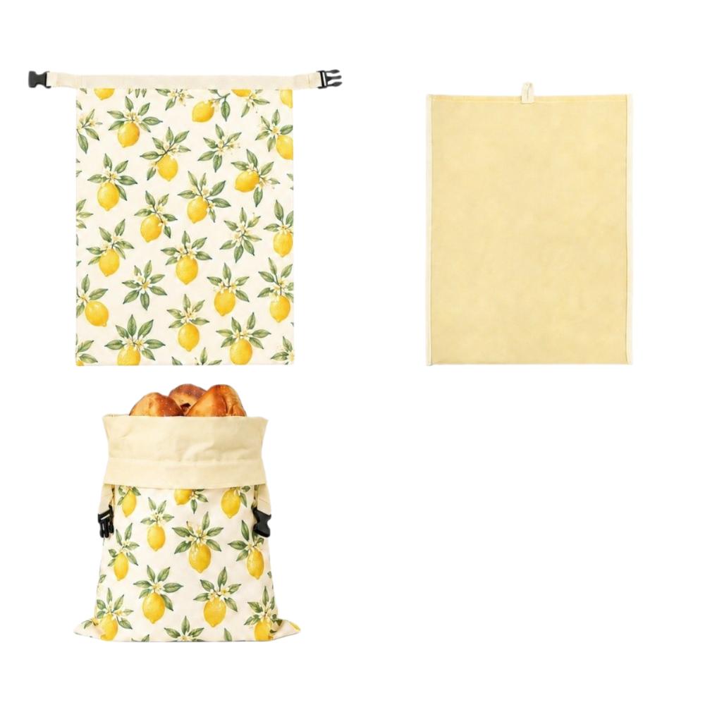 Linen Cotton Beeswax Bread Bags Lock Closure Removable Inner Bag Sourdough Bread Bag Fruit Pattern Beeswax Coated Bags