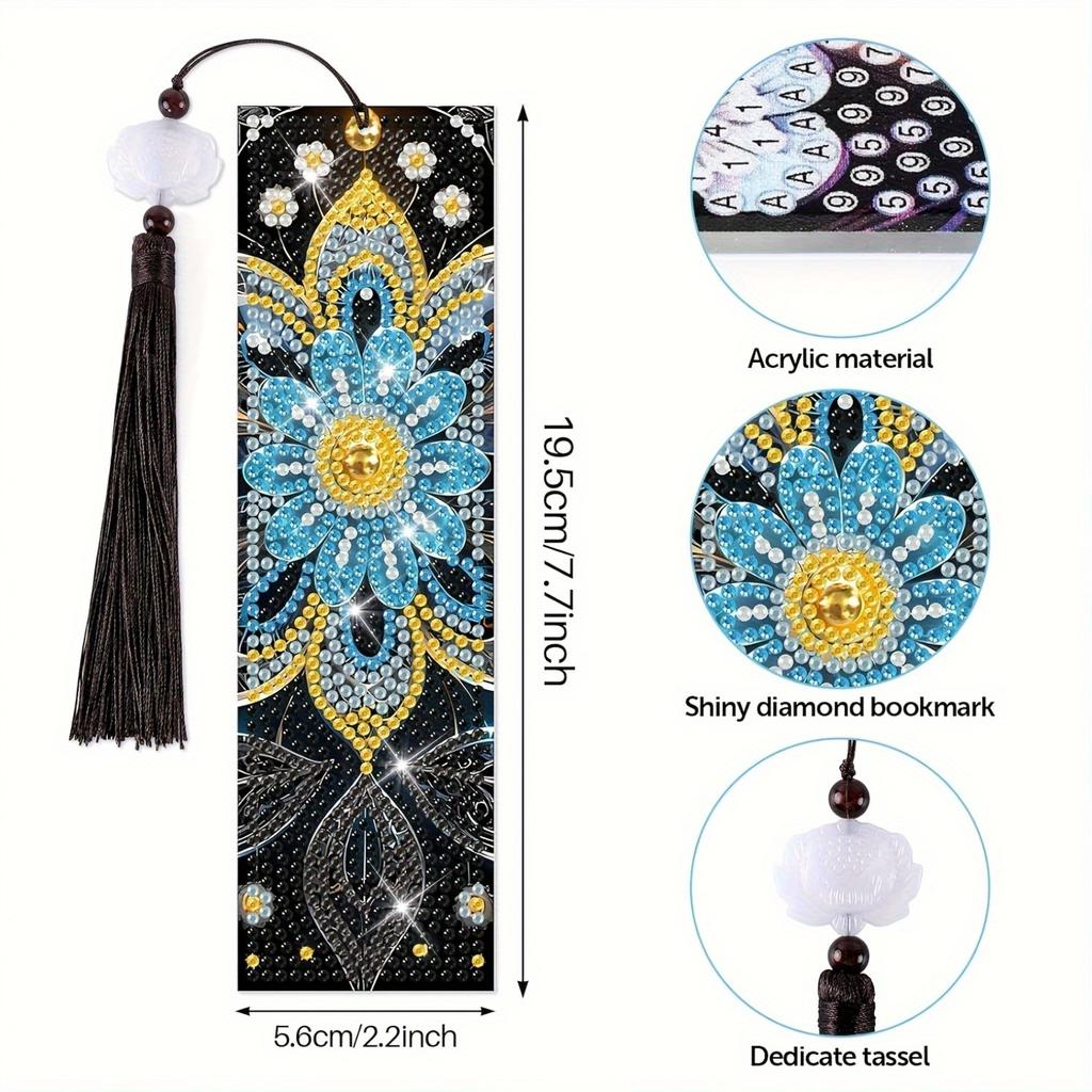 8pcs Diamond Art Bookmarks 5D Mandala Flower Beaded Bookmarks Acrylic Tassel Bookmarks for DIY Beginners Adult Art Craft