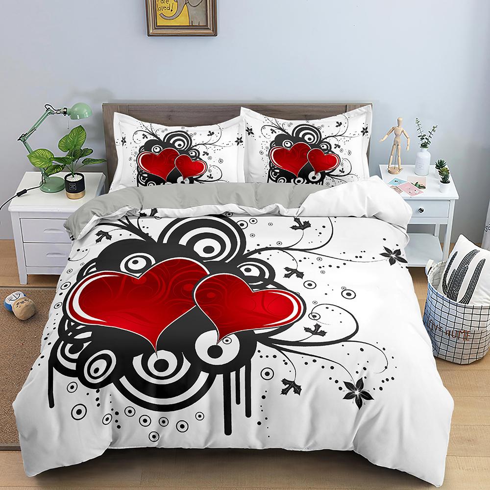Valentine'S Day Wedding Bedding Set 2/3 Pcs Luxurious Rose Love Heart Duvet Cover King 3D Red Rose Print Quilt Cover