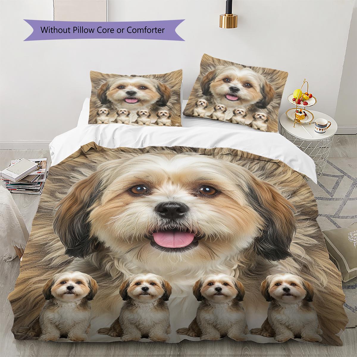 

Lhasa Marejus Dog Pattern Bedding Quilt Set Quilt Cover Pillowcase Home Decoration Gift (1 * duvet cover + 2 * pillowcase, without core) 200x200cm