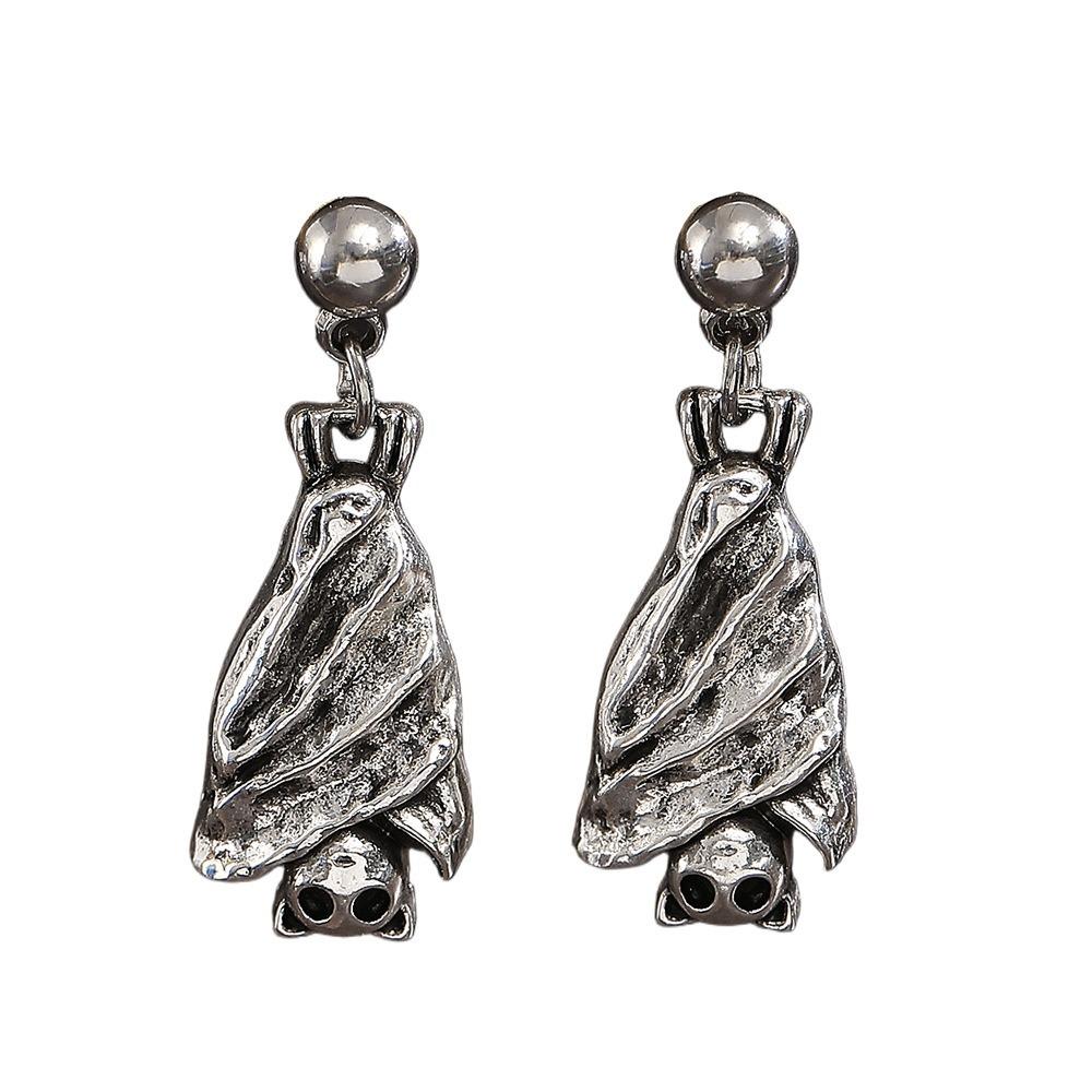 Gothic Style Halloween Upside-Down Bat Earring Stud Zinc Zinc Alloy Inverted Bat Earring Stud Women