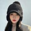 Windproof Knitted Baseball Cap Thermal Ear Flap Protection Hat Fashion Pompom Plush Beanie  Women
