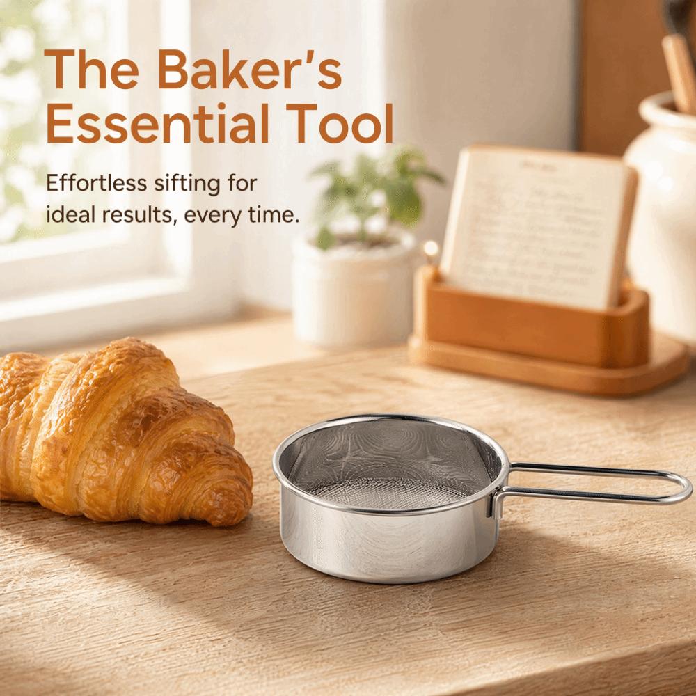 Lightweight Mesh Round Sifter 304 Stainless Steel Food Strainer Cheesecake Pizza Bread