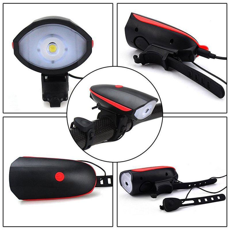 USB Rechargeable Waterproof Front Bike Light with Horn for Night Riding