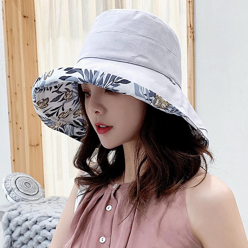 Women's Hat Bucket hat Panamanian Women  Four Seasons Fisherman Hat Big Brim Hat Double-Sided Fisherman Hat Sun Visor C