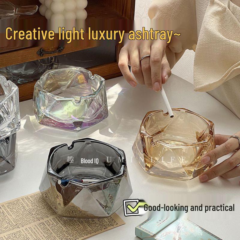 Elegant Rhombus Crystal Glass Ashtray - High-End Decor for Home and Office