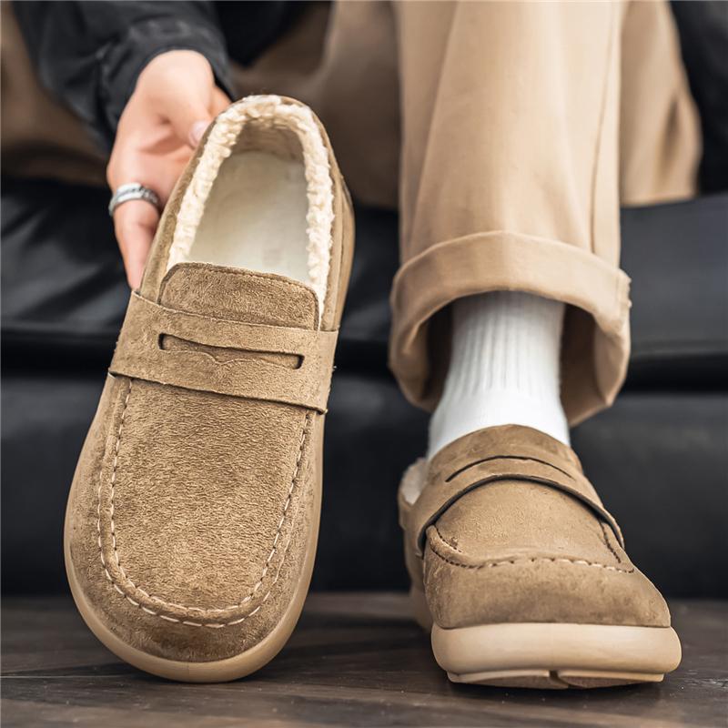 Platform Boat shoes Men's Loafers Winter Shoes Slip On Warm Fleece Low Top Snow Boots Plush Flat Moccasin Fur Lined Casual Shoes