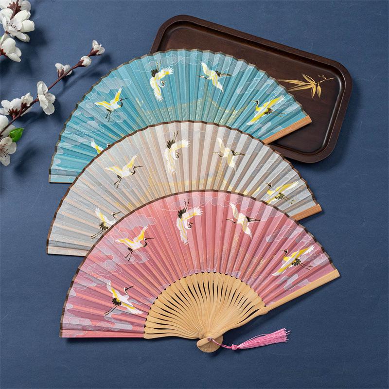 Fan Ancient Style Folding Fan Bamboo Folding Female Fan Chinese Style Hanfu Qipao Dance Fan Portable Small Fan