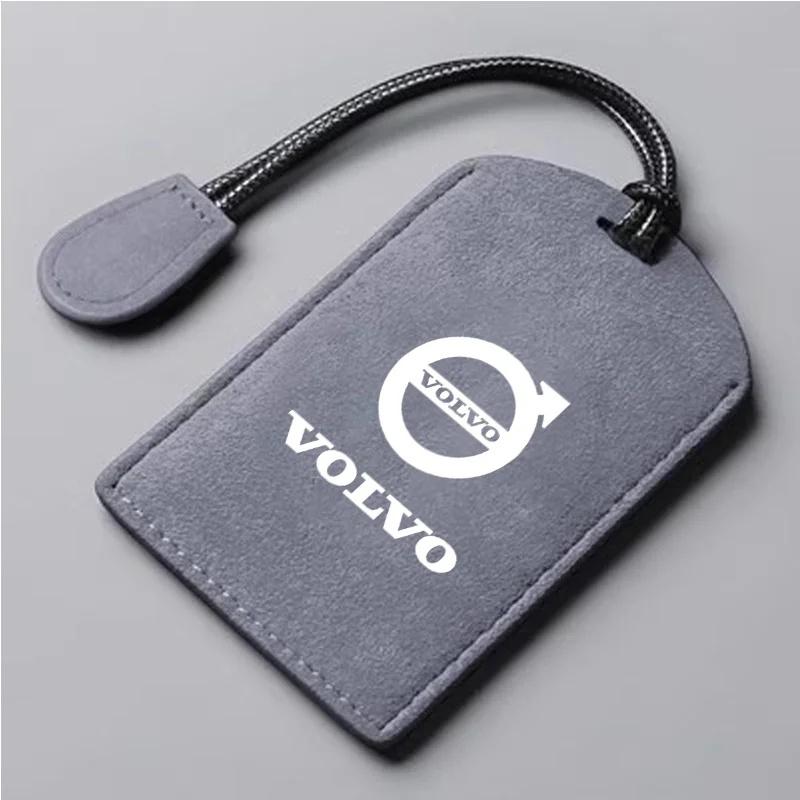 1 ks Odolný držák na kartu klíče od auta ze semišové kůže s kroužkem na klíče pro Volvo XC40 XC60 XC90 S60 S90 V50 V70 V60 V40 S80 EX30 EX90 AWD