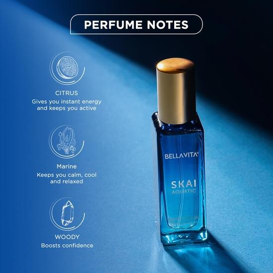 Bella Vita Parfum de luxe Skai Aquatic & Date pour femme avec bergamote, poivre rose | EDC fruité longue durée, lot de 2, 20 ml chacun