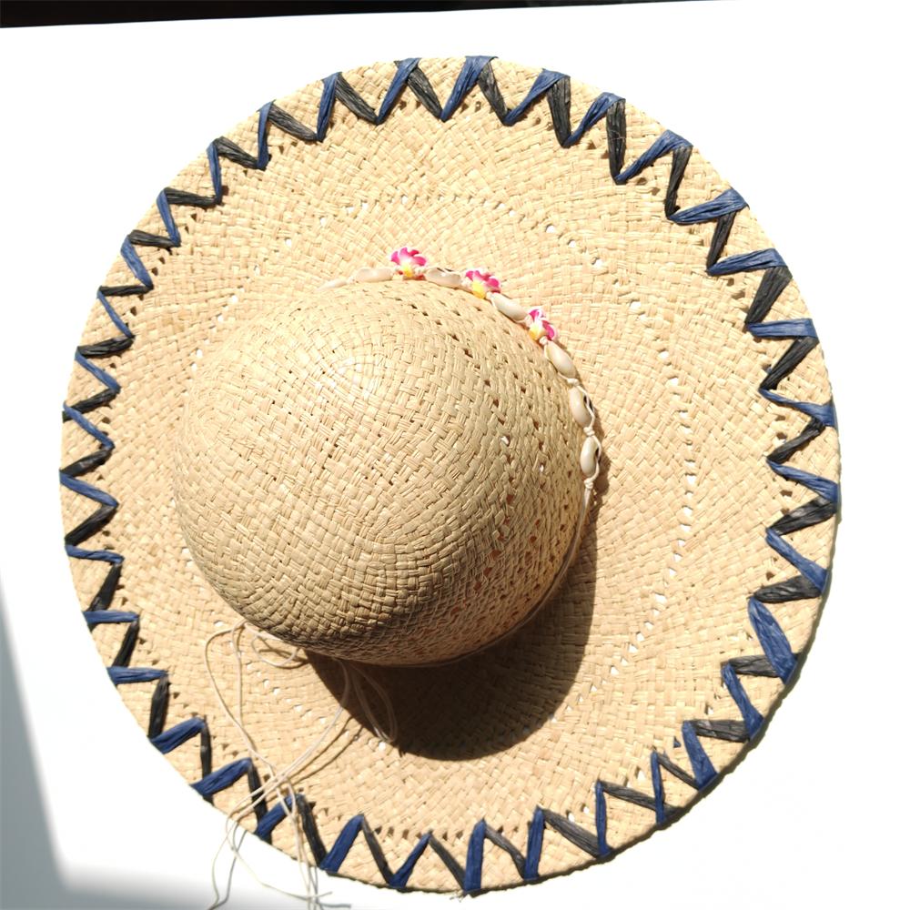 Handmade Natural Raffia Big Brim Straw Hat Breathable Sunscreen Panama Style for Beach Holiday Women's Dame Top Sun Hat
