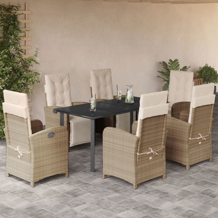 VidaXL Ensemble à Manger de Jardin avec Coussins 7 pcs, Table et Chaises avec Dossier et Repose-pied Réglables 3212581