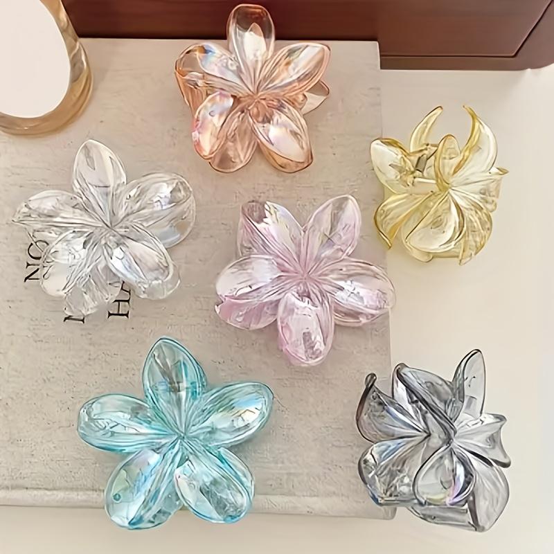6 Stück durchsichtige Farbverlauf-Blumen-Haarspangen, Harz-Anti-Rutsch-Design, perfekt für das Haarstyling und als Urlaubsgeschenk.