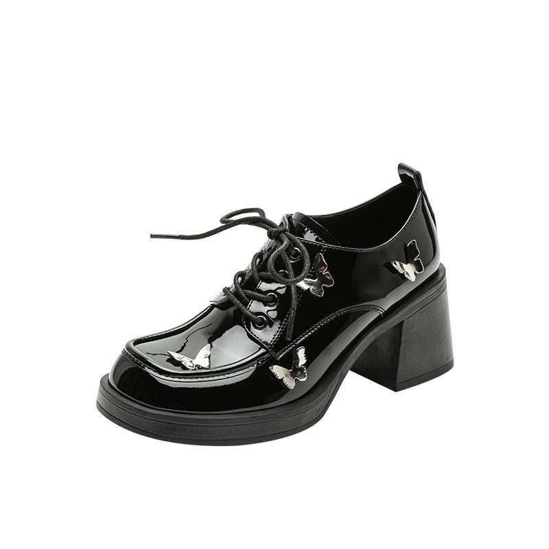 

Spring explosive leather small leather shoes gentle thick heel high heels with skirt square head temperament commuting versatile single shoes 40