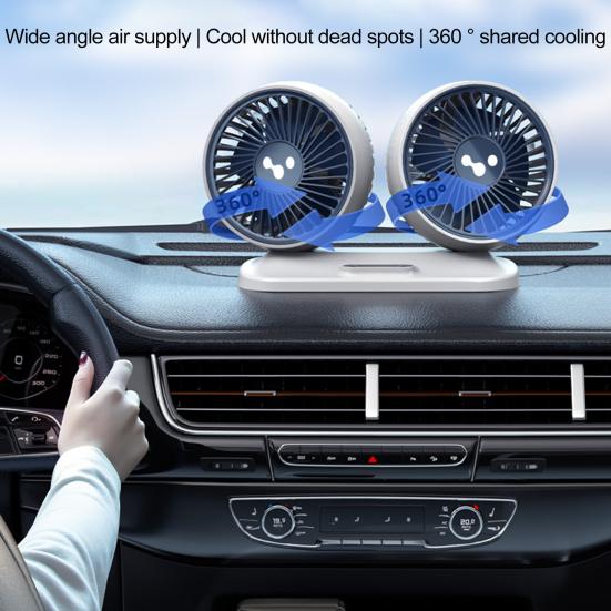 

Car Cooling Fan USB Powered Double Heads 360 Degree Rotatable 3 Speeds Adjustable 12V/24V Universal Large Airflow Auto Dashboard Mount Fan