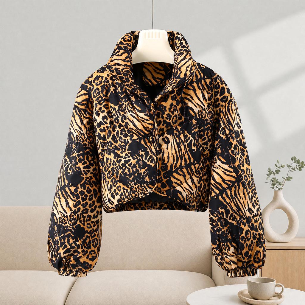Winter new imitation fox fur collar bubble sleeves down cotton clothes women's short fashion loose thickened coat