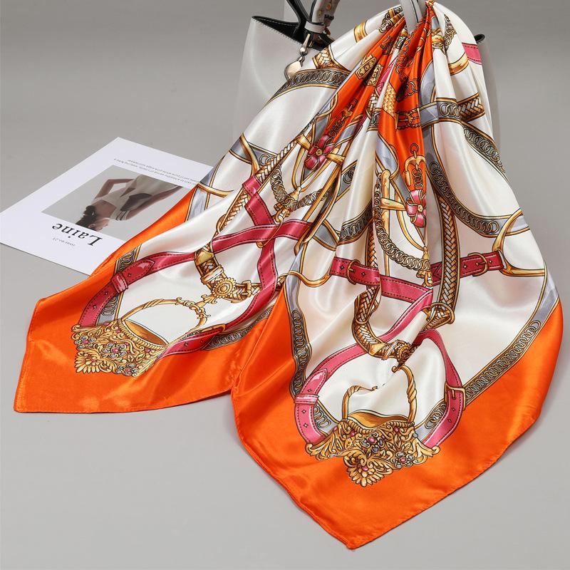 90x90cm Square Shawls Satin Neck Scarf For Women Fashion Print Floral Head Hijab Scarves Female Silk Feel Neckerchief Headband