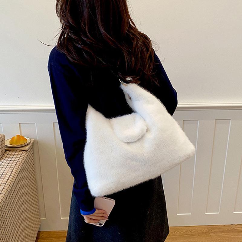 Yogodlns Soft Plush Women's Small Handbags Simple Faux Fur Female Fluffy Clutch Purse Winter Fashion Furry Tote Solid Color Shoulder Bags