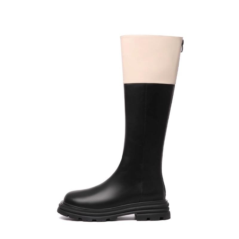 Women's Shoe Splicing Boots, New Xiaoxiangfeng High Boots In Autumn and Winter 2025, Color Matching Thick-soled Rear Zipper Knight Boots