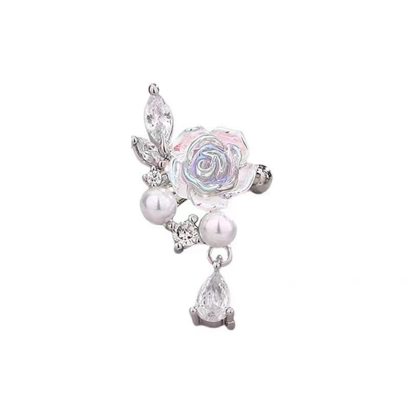 

Diamond-set pearl flower earrings, tea-based water droplets exaggerated earrings, no earrings, aurora colorful rose earrings