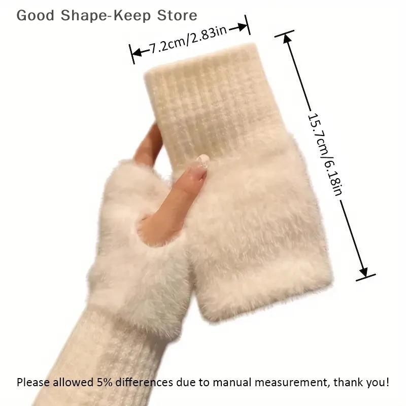 Warm And Cold-proof Plush Half-finger Gloves for Women Versatile Cute Office Wear for Autumn And Winter