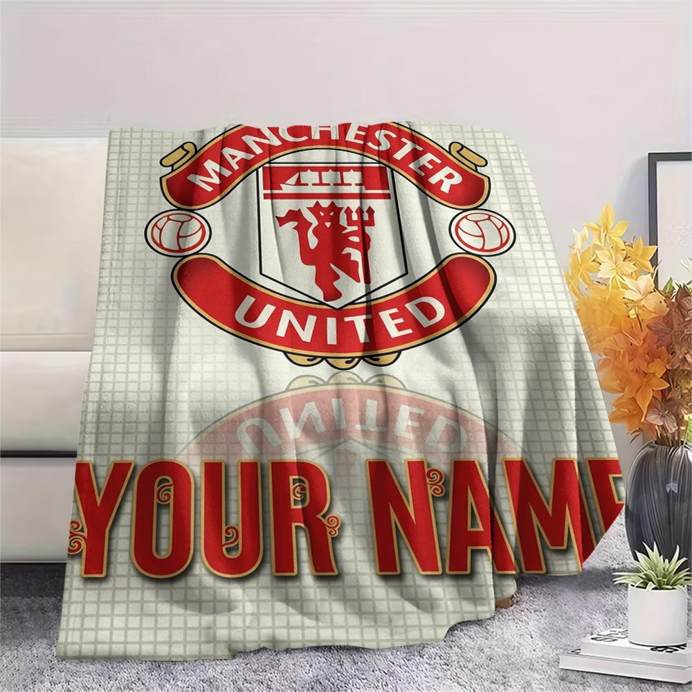 1PC Custom Name Manchester United FC Patterned Flannel Blanket Suitable For All Seasons for Home Decor Warmth and Comfort Gifts Holiday Present