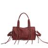 Suede Tote Bag Women's Fashion Shoulder Bag with Lace Up Detail and Adjustable Crossbody Strap