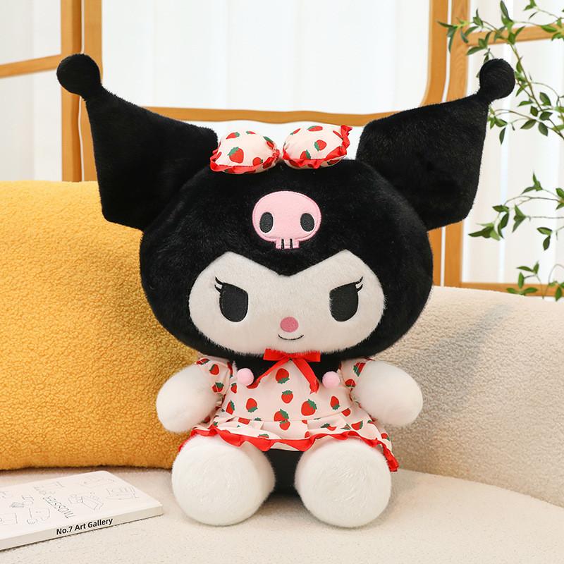 Adorable Kuromi And My Melody Plush Doll Ultra-cute Strawberry Dress Soft Pillow Kuromi,30cm/11.81in
