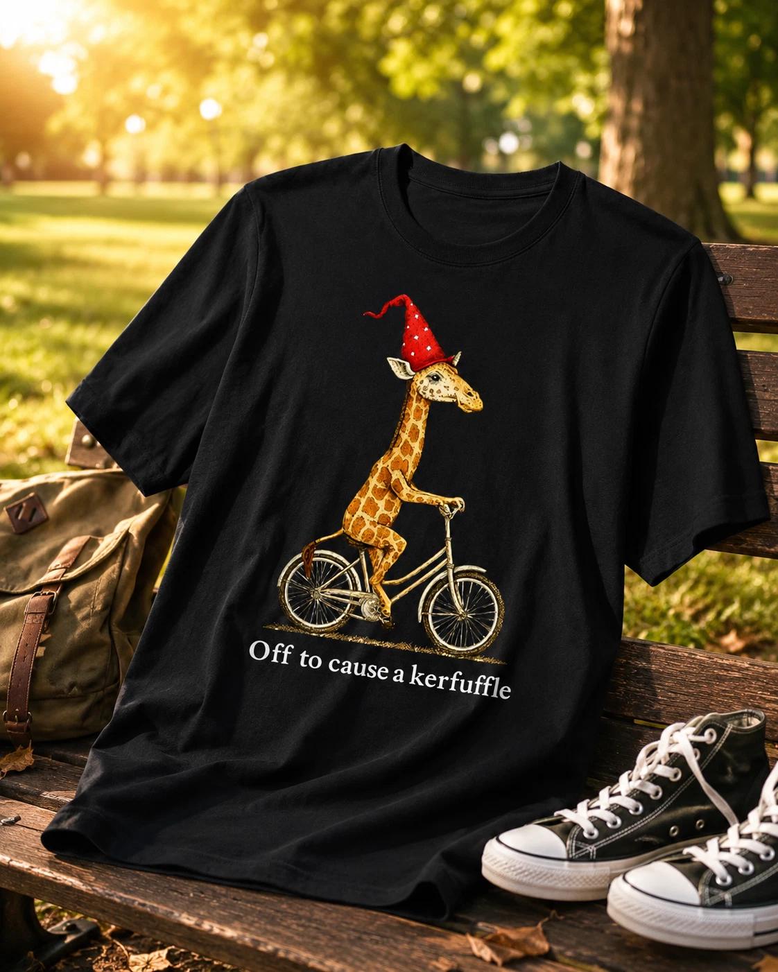 Off to Cause A Kerfuffle Funny Giraffe T-Shirt - Retro Quirky Weird Animals S