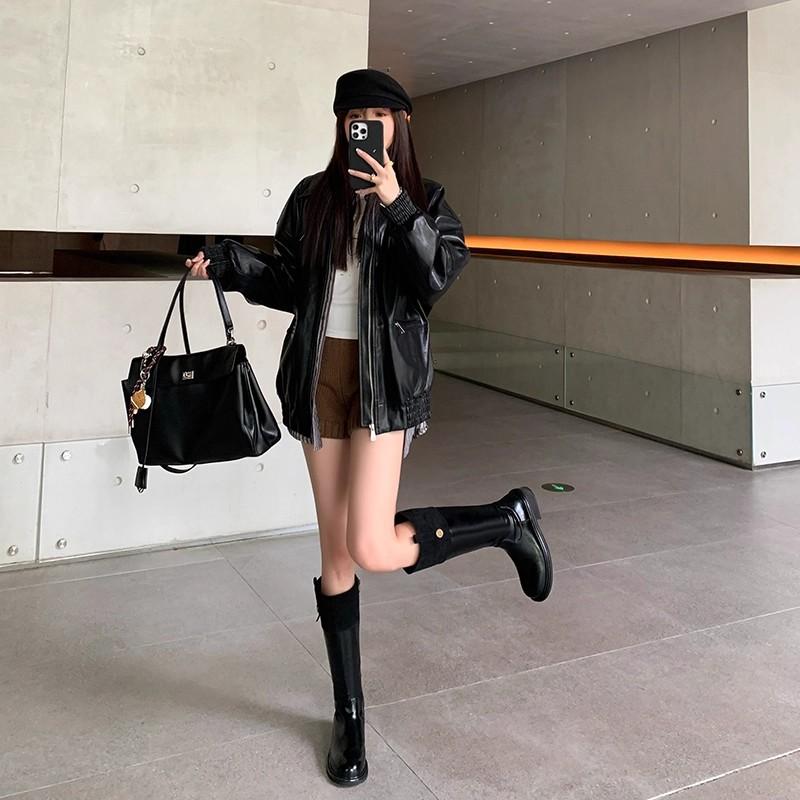 Maillard Retro Splicing Boots Women's 2025 Autumn New Velvet Thick-soled Boots But Knee Boots Knight Boots.