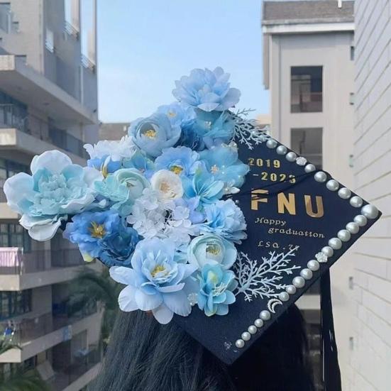 1 Set Artificial Flowers Graduation Decorations Flower Kit DIY Assorted Cap Stickers Glitter Number