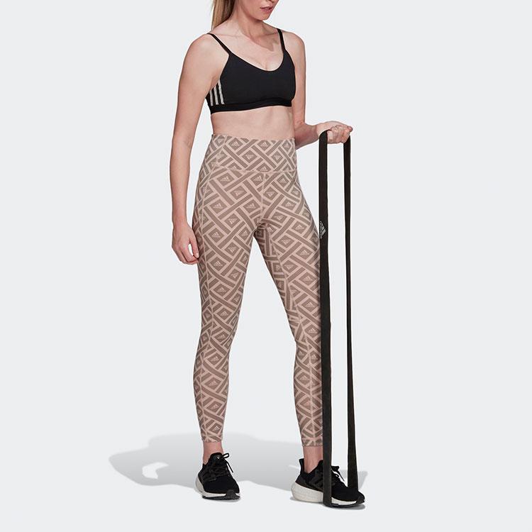 Adidas Patterned Full Print Fitness Leggings Women Leggings Brown HM3224
