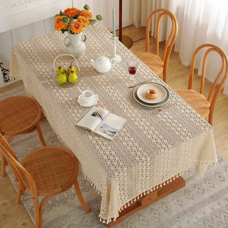 Pastoral Handmade Crochet Tablecloth Cover Towel Retro Woven Hollow Fabric Tablecloth Table Cloth