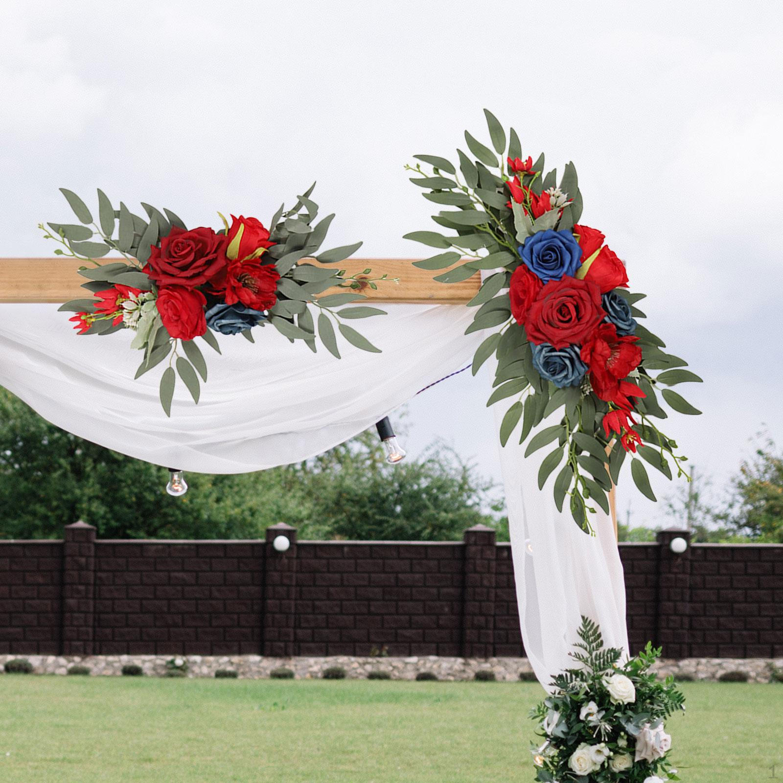 

2 шт. Искусственный цветок розы Swag Цветочный фон Зеленые листья Свадебная арка Венок для красный