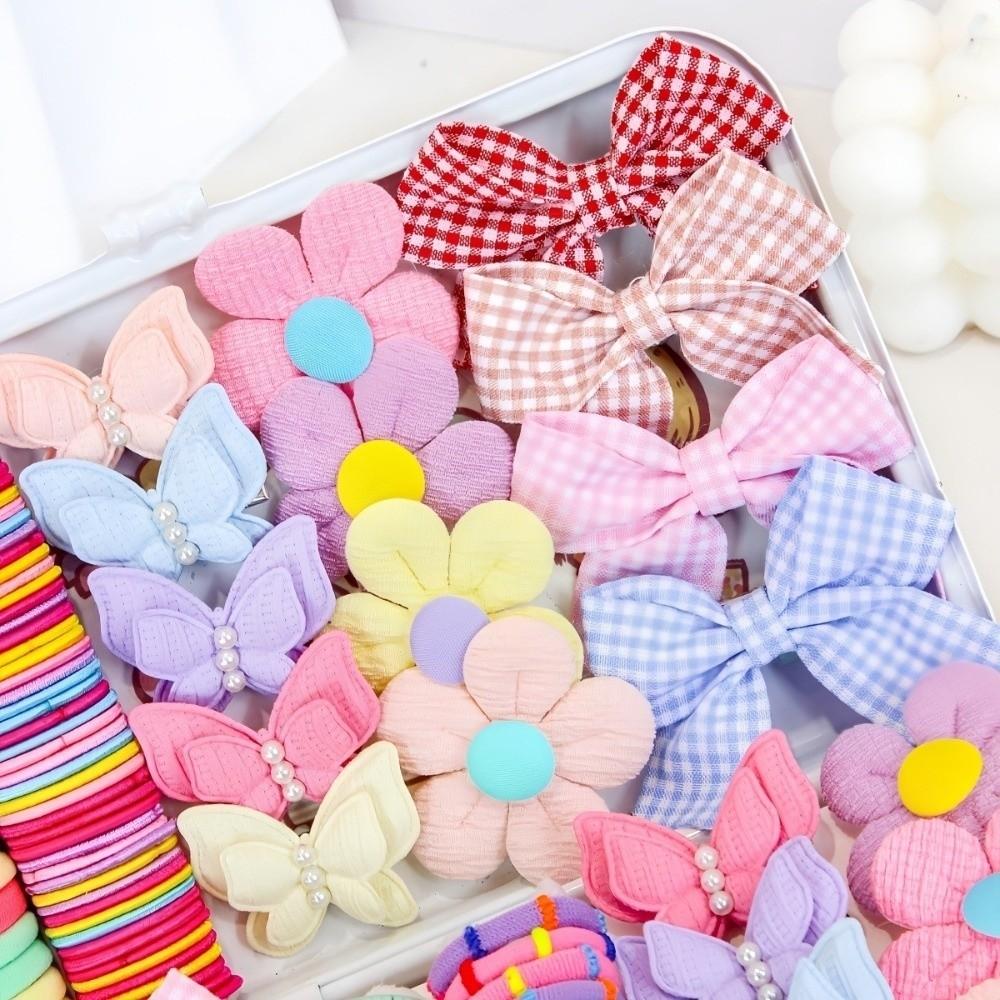 Flower Shape Girls Hair Accessories Set Bowknot Elastic Hair Ties New Hair Clips Kids Daily Wear