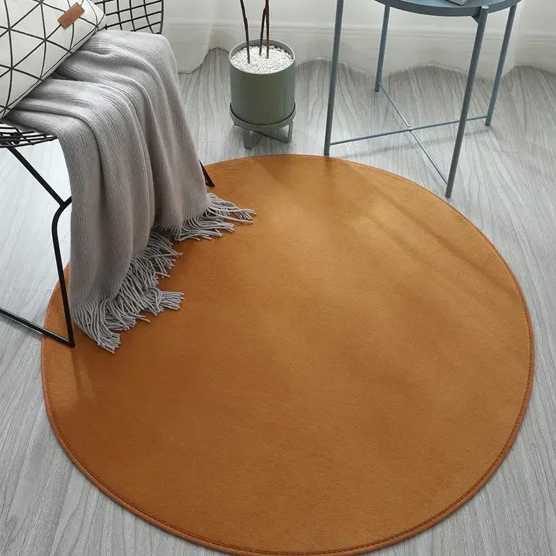 Nordic Style Round Carpet Living Room Coffee Table Children's Room Cute Solid Color Rug Computer Chair Hanging Basket Soft Mat