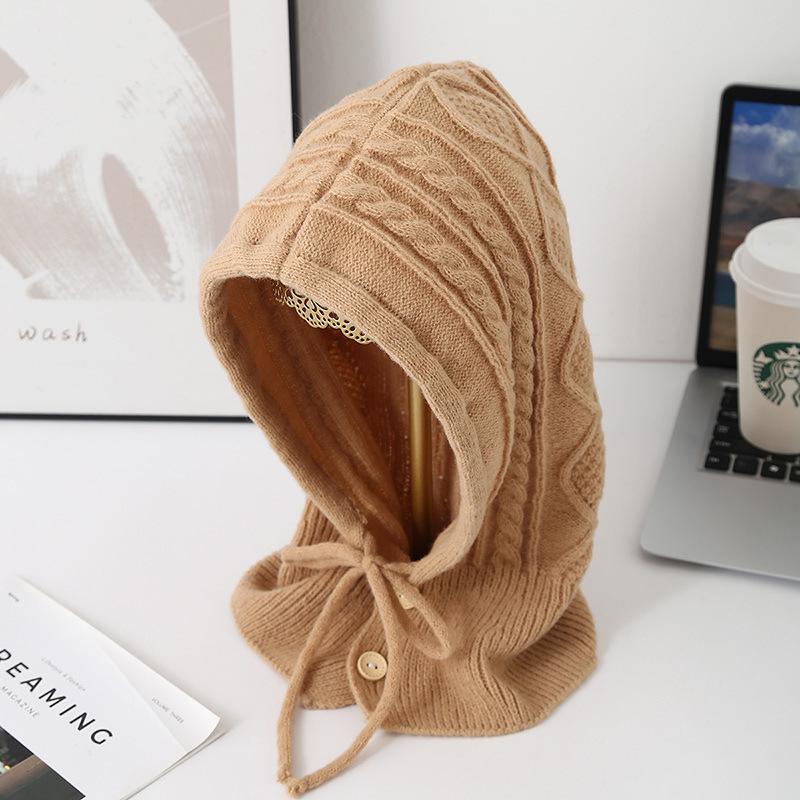 New Autumn and Winter Style Balaclava Women's Knitted Wool Hat Warm Ear Protection Scarf Hat Integrated Cold Hat