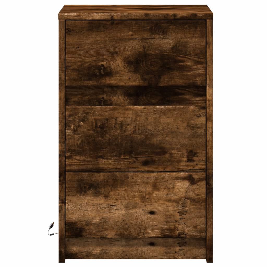 LED Nightstand, Smoked Oak, Wood-Based Material