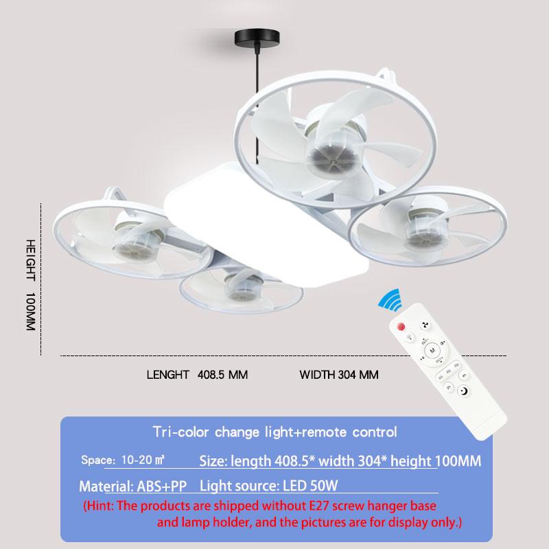 E27 2-in-1 Ceiling Fan Light with Remote 85-265V 50W 3-Speed 3-Color Car Drone Style Dimming Fan Light for Home Room Decoration