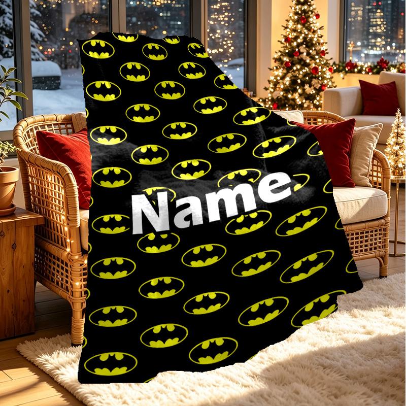 Custom Name Personalized Batman Print Blanket, Home Decor, Bedroom, Sofa, Camping, Couch, Gifts for Birthday Christmas