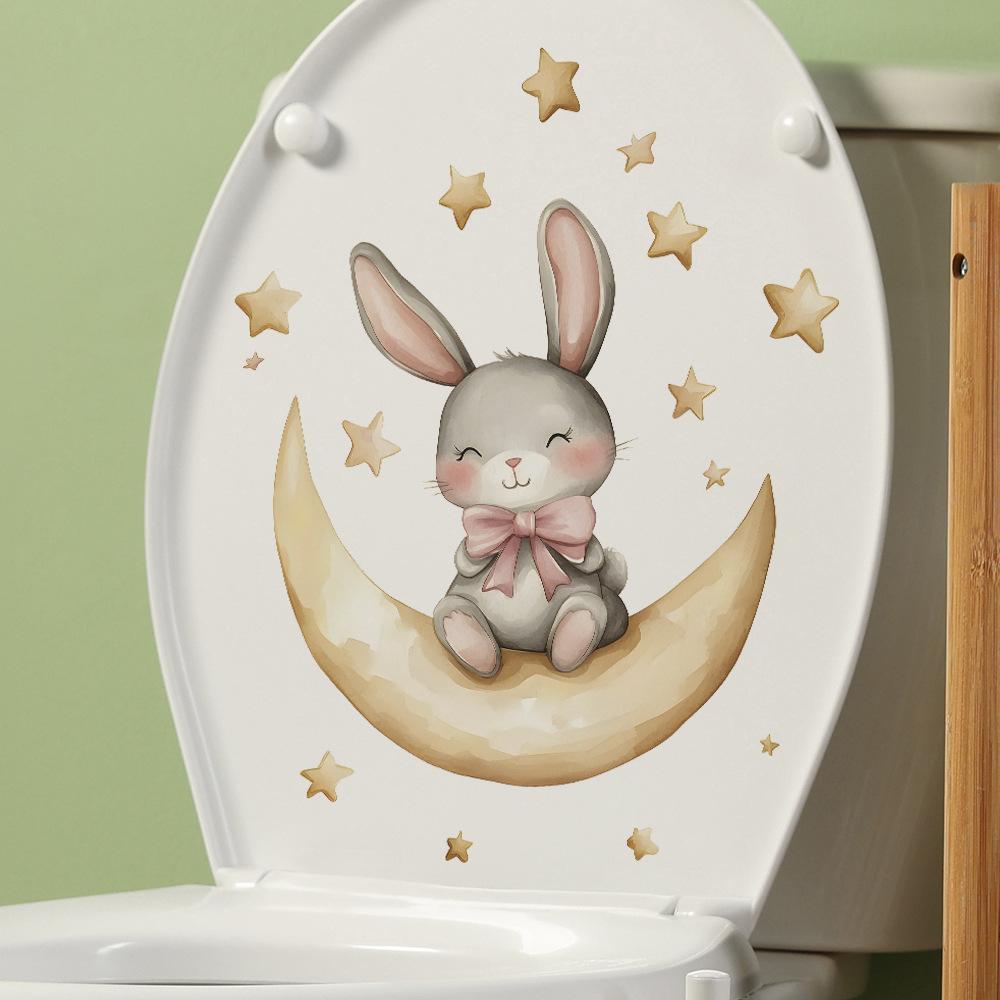 Cartoon Goodnight Bear Rabbit Stars Bathroom Toilet Toilet Stickers Home Beautification and Decoration Stickers