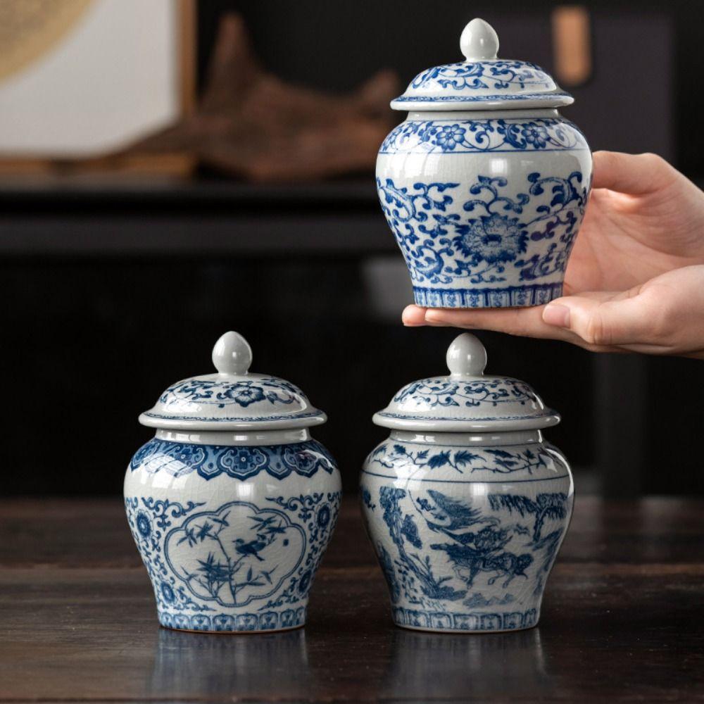 Vintage Ceramic Tea Jar with Sealed Lid Chinese Style Food Storage Container Moisture-proof Large Capacity Coffee Canisters