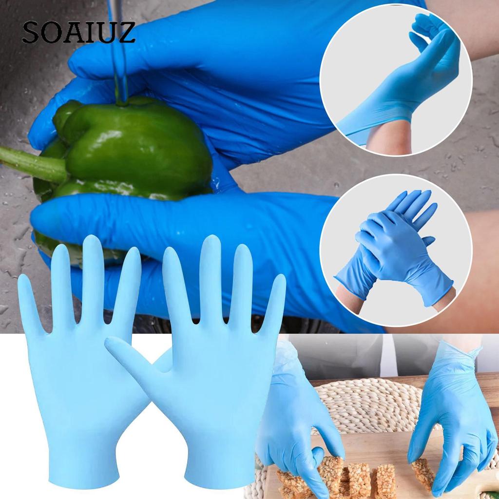 50Pcs/set Disposable Rubber Gloves PVC Composite Thickened Blue Nitrile Hygienic Acid- Resistant Food Emulsion