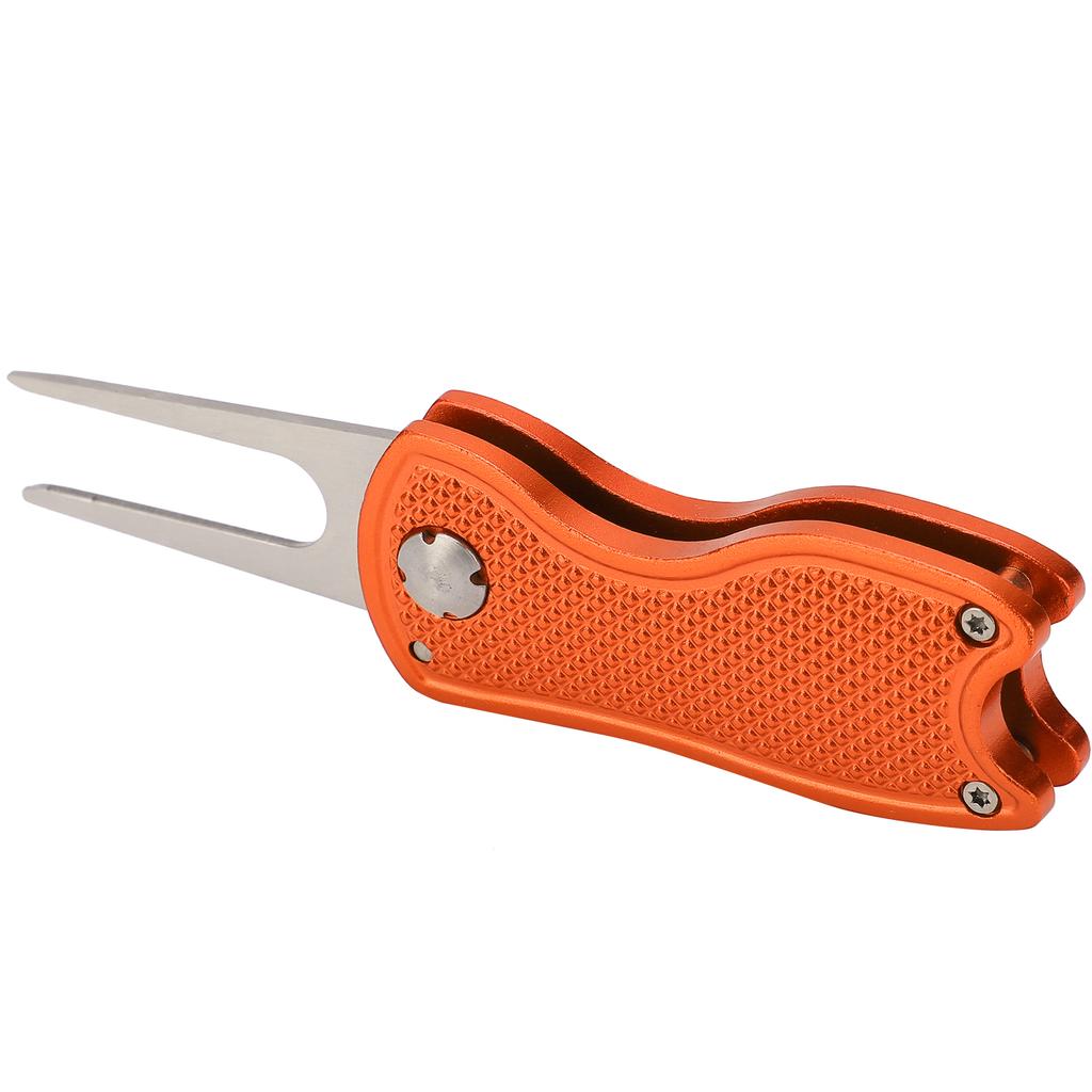 Golf Green Fork Stainless Steel Foldable Golf Divot Repair Tool with Button MagneticOrange
